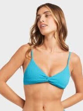 58$ Aqua Metallic Twist Front Bikini Swim Top Exclusive Size S Med Blue